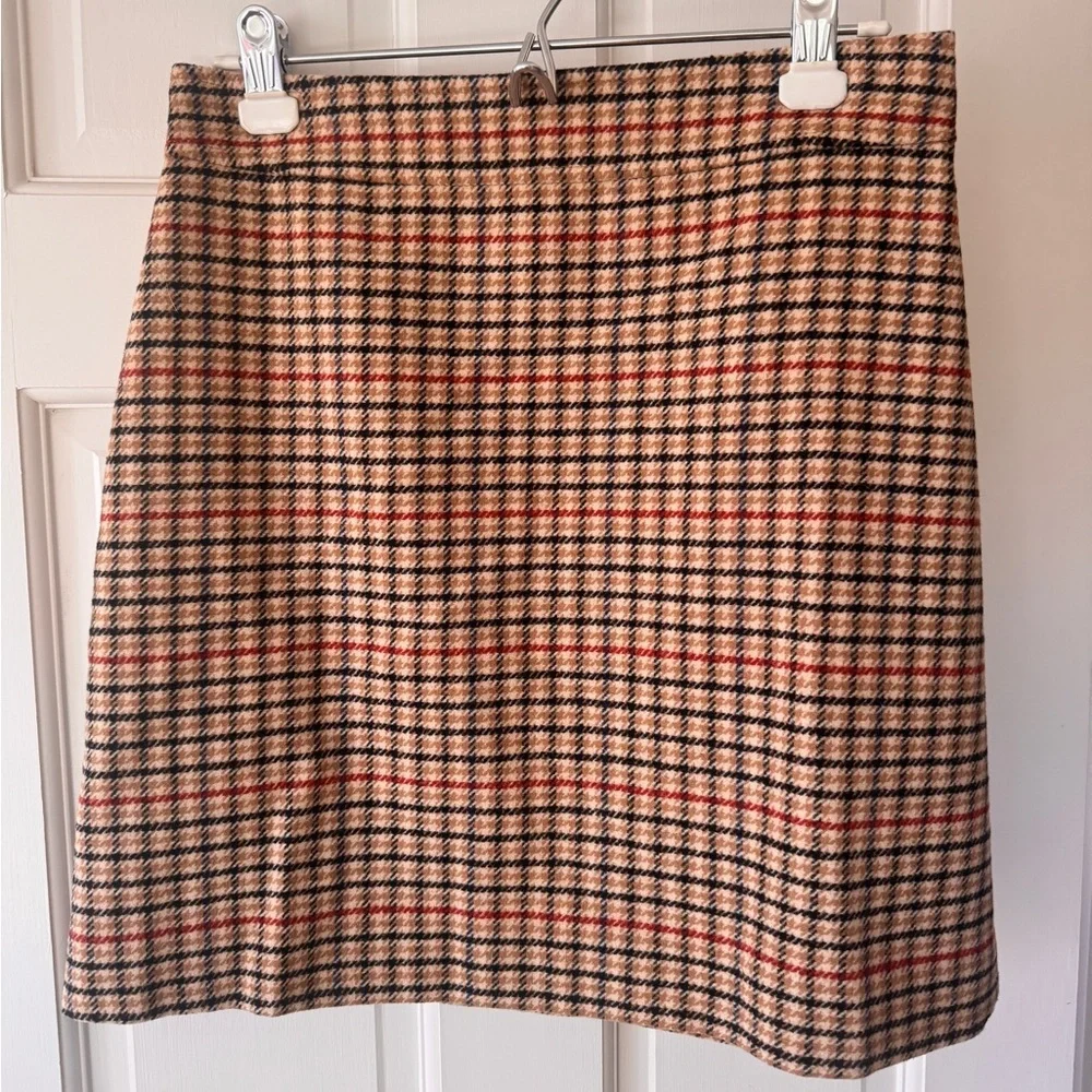 J. Crew Plaid Wool Blend A-Line Mini- Light Khaki Brick Red - Picture 5 of 6